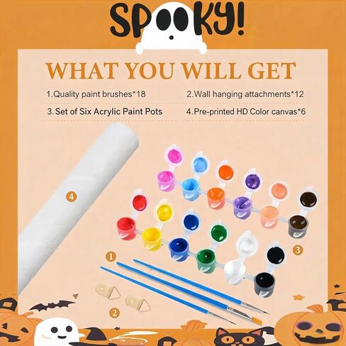 6 Pack Halloween Paint by Numbers Kit for Adults without Frame 12x16 inch in Kuwait