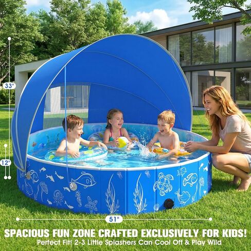 FizZeal Foldable Kiddie Pool with Canopy 51In Baby Pool with Shade in Saudi Arabia