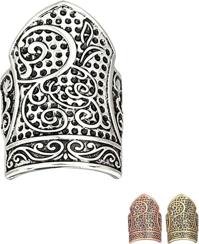 Elegant European Court Style Shield-Shaped Copper Sewing Thimble Finger Protector - Excellent for Hand Embroidery, Cross Stitch, Knitting, and Quilting (Silver) in Kuwait