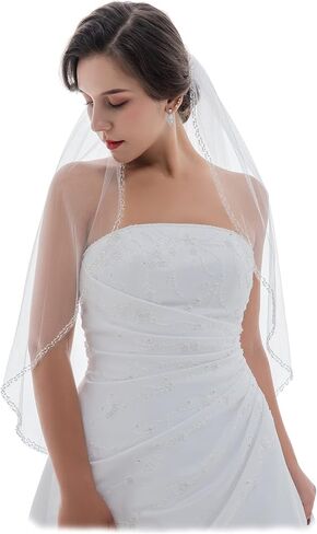 SAMKY 1T 1 Tier Double Row Alternating Crystal Beaded Bridal Veil in Kuwait