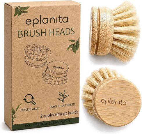 Replacement Brush Heads (Pack of 4) for Bamboo Dish Brush, Sisal Bristle Refills, Agave Cactus Fibres, Kitchen Eco Scrubber, Plastic Free Washing Up, Zero Waste Cleaning in Kuwait