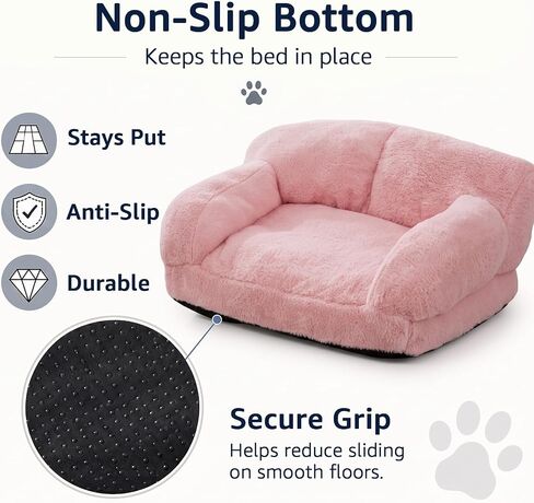 Cat Couch Bed with Removable Cover Washable Pink Small Dog Bed Soft Plush Pet Sofa for Indoor Cats Cute Princess Puppy Cushion, Non-Slip Bottom (Pink, 26x19x13 inch) in Saudi Arabia
