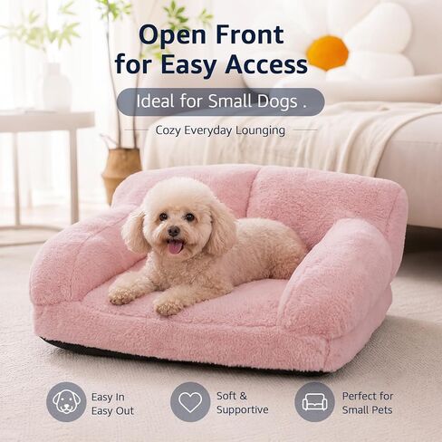 Cat Couch Bed with Removable Cover Washable Pink Small Dog Bed Soft Plush Pet Sofa for Indoor Cats Cute Princess Puppy Cushion, Non-Slip Bottom (Pink, 26x19x13 inch) in Saudi Arabia