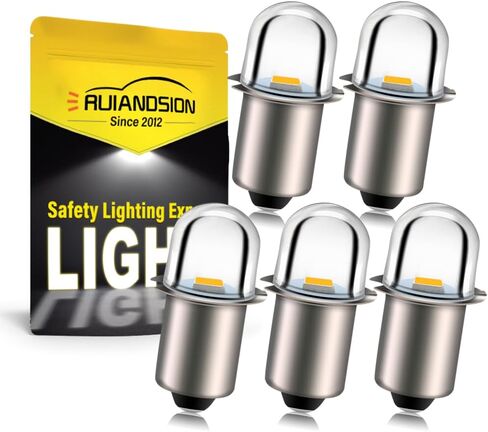 Ruiandsion Upgrade LED Flashlight Bulb 18V P13.5S Base Socket White LED Bulbs Replacement for Headlamp Flashlight Torch Lights,Non-Polarity (Pack of 5) in Kuwait