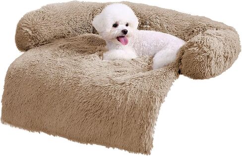 HACHIKITTY Calming Pet Sofa Bed Mat, Washable Fluffy Couch Cover for Dogs and Cats, Anti-Slip Bottom (37"x 33"x 6", Camel) in Kuwait