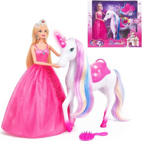 Magic Light Unicorn & Princess Doll, Unicorn Toys for Girls 3+, Gifts for Christmas Birthday for Kids Girls Aged 3 4 5 6 7 8 in Kuwait
