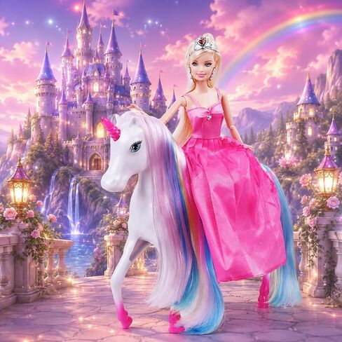 Magic Light Unicorn & Princess Doll, Unicorn Toys for Girls 3+, Gifts for Christmas Birthday for Kids Girls Aged 3 4 5 6 7 8 in Kuwait