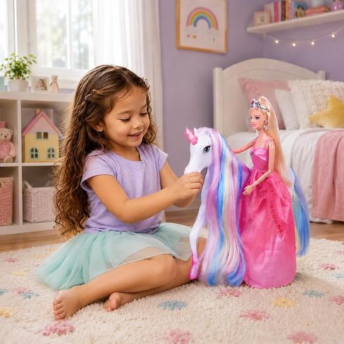 Magic Light Unicorn & Princess Doll, Unicorn Toys for Girls 3+, Gifts for Christmas Birthday for Kids Girls Aged 3 4 5 6 7 8 in Kuwait