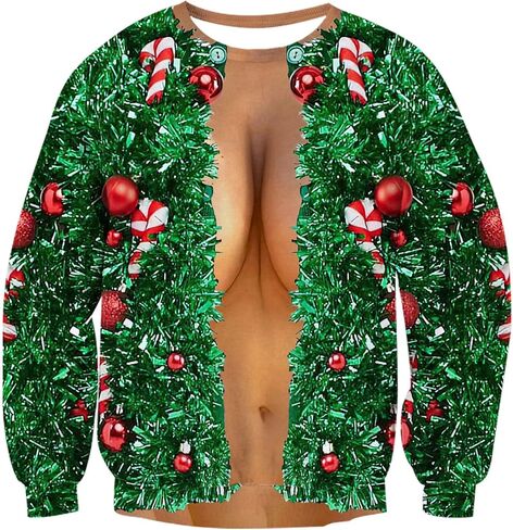 uideazone Unisex Ugly Christmas Sweater 3D Printed Funny Crewneck Pullover Sweatshirts for Xmas Party Celebration in Kuwait