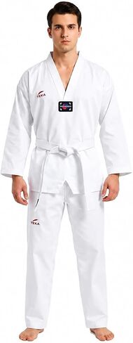 Victorbudo USA Teka Taekwondo Uniform with Free Belt 7.5oz Lightweight Martial Arts Training Competition Uniform Gi Size 00-6 in Kuwait