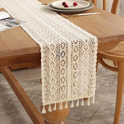 مفرش طاولة من Gemseek مقاس 60 بوصة باللون الأسود من Boho، مفرش طاولة من الكروشيه البوهيمي العتيق لطاولة القهوة وديكور المطبخ in Kuwait