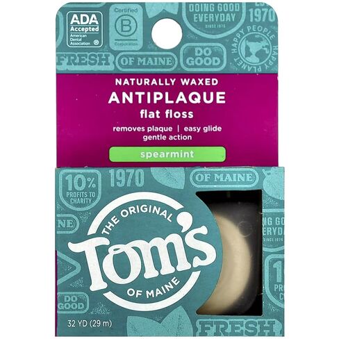 Tom's of Maine Naturally Waxed Antiplaque Flat Dental Floss, Spearmint, 32 Yards 6-Pack (Packaging May Vary) in Kuwait