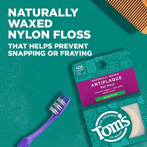 Tom's of Maine Naturally Waxed Antiplaque Flat Dental Floss, Spearmint, 32 Yards 6-Pack (Packaging May Vary) in Kuwait