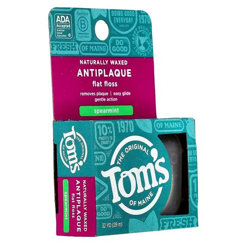 Tom's of Maine Naturally Waxed Antiplaque Flat Dental Floss, Spearmint, 32 Yards 6-Pack (Packaging May Vary) in Kuwait