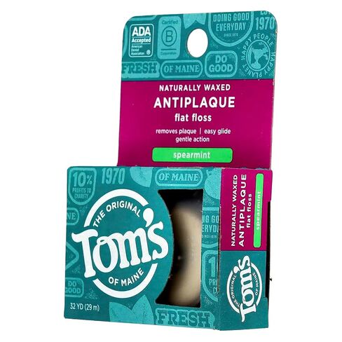 Tom's of Maine Naturally Waxed Antiplaque Flat Dental Floss, Spearmint, 32 Yards 6-Pack (Packaging May Vary) in Kuwait