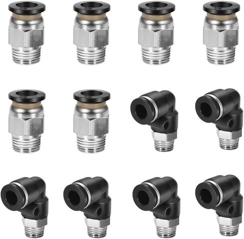 CNAODUN 12 Pcs Push-to-Connect Fittings 1/4 Inch Tube OD x 1/8 Inch NPT Thread Pneumatic Male Straight and Elbow Quick Connect Air line fittings… in Kuwait