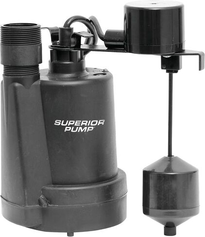 Superior Pump 92260 1/4 HP Plastic Sump Pump with Vertical Float Switch, Black in Kuwait