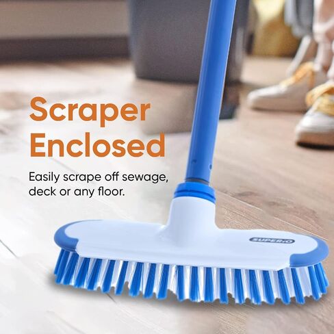 Superio Deck Scrub Brush with Long Handle 48 Inches, Heavy Duty Stiff Bristles Grout Scrubber with Scraper - Cleans Hot Tub, Swimming Pool, Granite Tiles, Bathroom, Patio, Kitchen, Wall and Deck in Kuwait