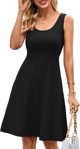Herou Women Summer Slim Sleeveless Scoop Neck A-Line Flare Sun Dresses in Kuwait