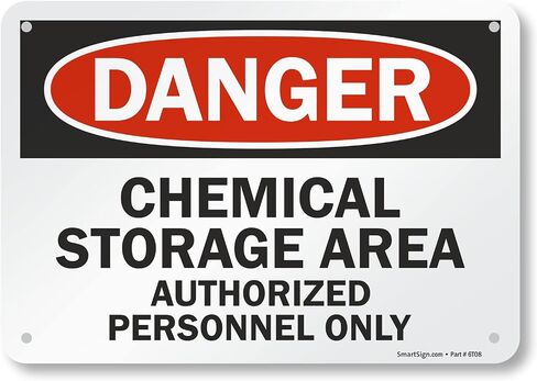 SmartSign - U9-1214-NA_7x10 "Danger - Chemical Storage Area, Authorized Personnel Only" Sign | 7" x 10" Aluminum Black/Red on White in Kuwait