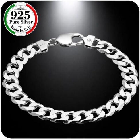 QUADRI - Sterling Silver Bracelet Extra Shiny Cuban Link Bracelet for Men 12 mm in 925 Sterling Silver Italian Diamond-Cut - 7.5 to 9 Inch - Pulseras para Hombres Made in Italy Certified - Gift Box Included in Kuwait