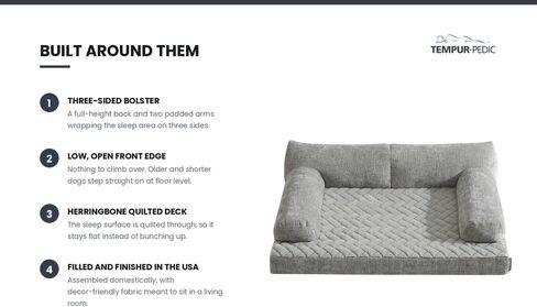 Tempur-Pedic® Super Plush Sofa Dog Bed, Gray, 37 x 27 x 11.5 Inches, Orthopedic Dog Bed with TEMPUR® Material, Waterproof Liner, Machine-Washable Cover, Non-Skid Base in Saudi Arabia