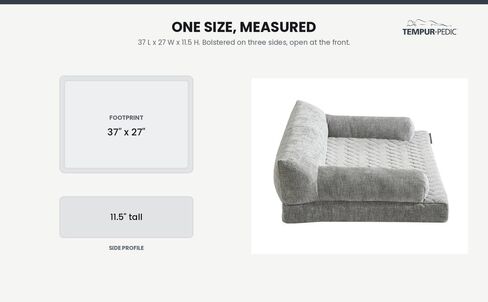 Tempur-Pedic® Super Plush Sofa Dog Bed, Gray, 37 x 27 x 11.5 Inches, Orthopedic Dog Bed with TEMPUR® Material, Waterproof Liner, Machine-Washable Cover, Non-Skid Base in Saudi Arabia