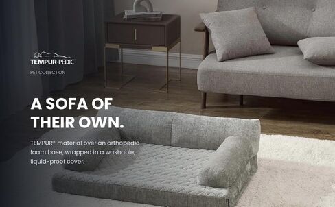 Tempur-Pedic® Super Plush Sofa Dog Bed, Gray, 37 x 27 x 11.5 Inches, Orthopedic Dog Bed with TEMPUR® Material, Waterproof Liner, Machine-Washable Cover, Non-Skid Base in Saudi Arabia