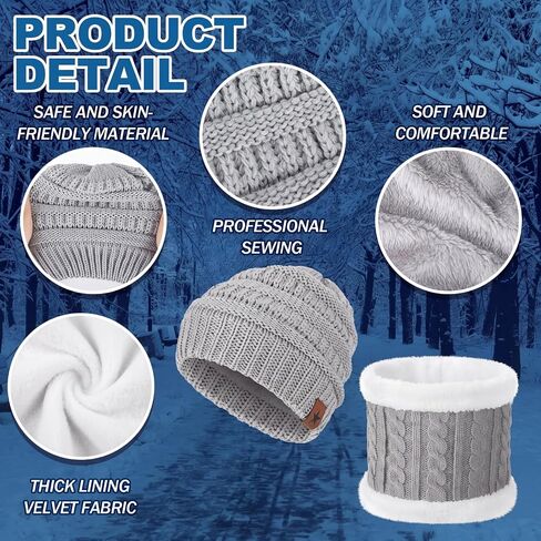 4 Sets Winter Knit Beanie Hat Scarf Touchscreen Gloves Set Soft Slouchy Skull Cap Scarves Touch Screen Mittens for Men Women in Kuwait