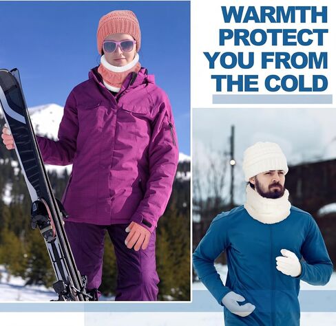 4 Sets Winter Knit Beanie Hat Scarf Touchscreen Gloves Set Soft Slouchy Skull Cap Scarves Touch Screen Mittens for Men Women in Kuwait
