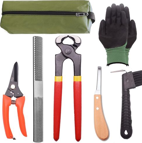 Farrier Tool Kits - 8 inch Professional Farriers Hoof Nipper Cutter Handle Knife Mini Rasp Hoof File Goat Pig Equine Metal Shears（7 Piece） in Saudi Arabia