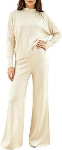 IMCTAH Women's 2 Piece Outfits Sweatsuit Mock Neck Pullover Top Wide Leg Pants Tracksuit Lounge Sets in Kuwait