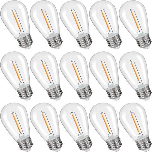 مصابيح LED بديلة S14، مقاومة للكسر ومقاومة للماء 1 وات S14 مصابيح LED، مصابيح E26 قاعدة فناء إديسون LED لأضواء سلسلة خارجية، أبيض دافئ 2200 ك بلاستيك 70 مل غير قابل للتعتيم 48 حزمة in Kuwait