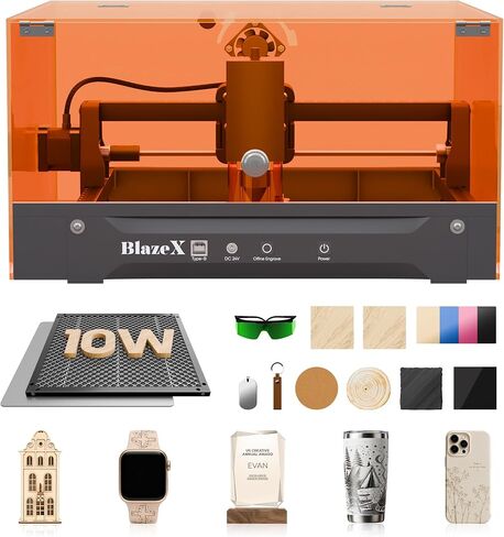 BlazeX M3 10W Laser Engraver Machine, 0.01mm Ultra-precision Laser Cutter and Engraver Machine for Wood Metal Glass Leather, Beginner-Friendly, with Enclosure Honeycomb Engraving Materials, Class 1 in Saudi Arabia