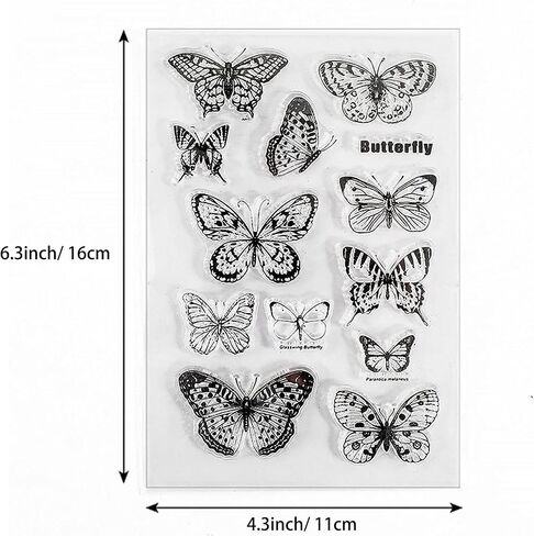 6 Sheets Clear Stamp Silicone Stamp Cards with Greeting Words, Flowers, Leaves, Butterflies, and Moons Pattern for Thanksgiving Christmas Holiday Card Making and DIY Scrapbooking Journaling in Kuwait