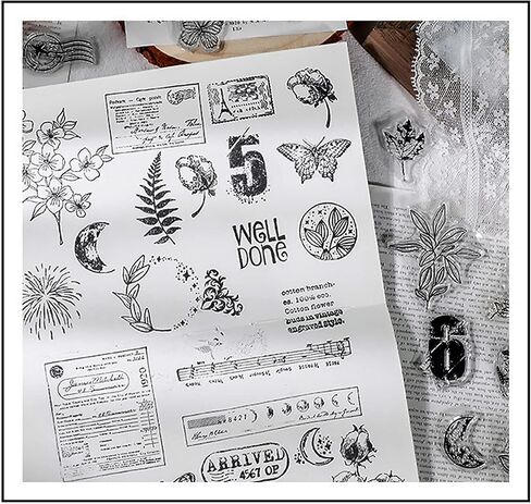 6 Sheets Clear Stamp Silicone Stamp Cards with Greeting Words, Flowers, Leaves, Butterflies, and Moons Pattern for Thanksgiving Christmas Holiday Card Making and DIY Scrapbooking Journaling in Kuwait