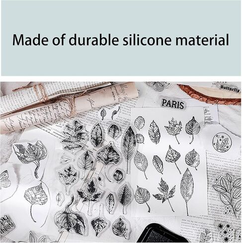 6 Sheets Clear Stamp Silicone Stamp Cards with Greeting Words, Flowers, Leaves, Butterflies, and Moons Pattern for Thanksgiving Christmas Holiday Card Making and DIY Scrapbooking Journaling in Kuwait