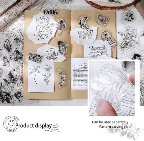 6 Sheets Clear Stamp Silicone Stamp Cards with Greeting Words, Flowers, Leaves, Butterflies, and Moons Pattern for Thanksgiving Christmas Holiday Card Making and DIY Scrapbooking Journaling in Kuwait
