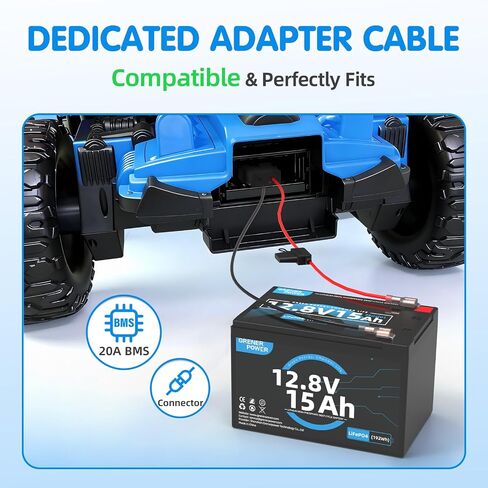 12V 15Ah Lithium LiFePO4 Battery, 20A BMS, Replacement Battery Compatible with Fisher Price Power Wheels 12 Volt Ride-On Vehicles (Not Compatible with ATVs) in Kuwait
