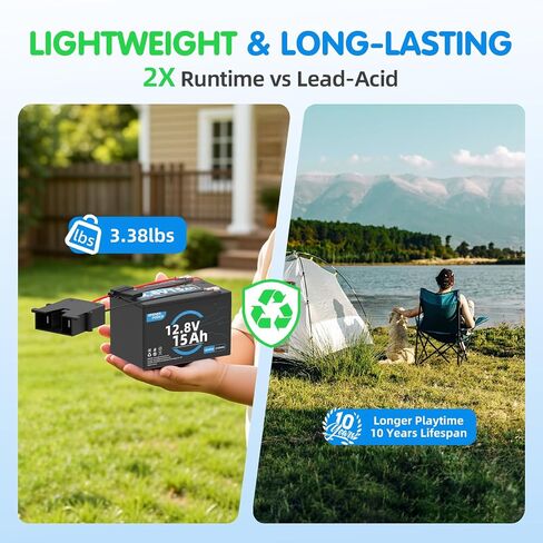 12V 15Ah Lithium LiFePO4 Battery, 20A BMS, Replacement Battery Compatible with Fisher Price Power Wheels 12 Volt Ride-On Vehicles (Not Compatible with ATVs) in Kuwait