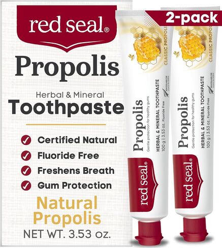 Red Seal Propolis Toothpaste – Made with 100% New Zealand Bee Propolis Extract, Anise, Peppermint, Eucalyptus Essential Oils - No Fluoride, No Preservatives, No Artificial Flavors or Colors - 2 Pk in Saudi Arabia