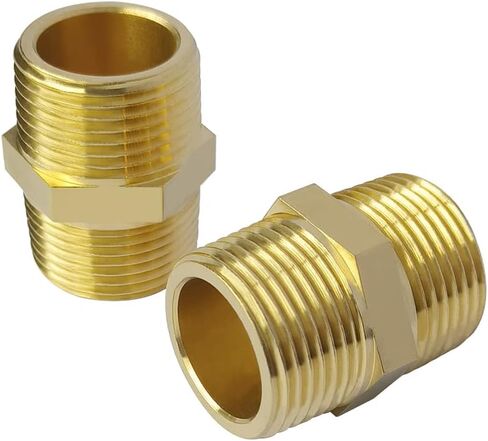 Hooshing 5PCS Brass Pipe Hex Nipple Fitting 3/8 x 3/8 Inch Male NPT Pipe Adapter Air Fuel Water in Kuwait