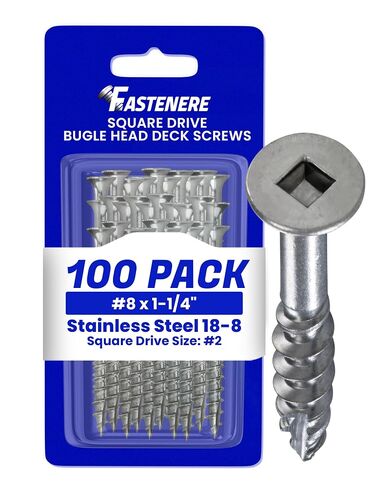 #8 x 1-1/4" Deck Screws 316 Marine Grade Stainless Steel, Square Drive, Type 17 Wood Cutting Point, Quantity 100, Size Number 8 x 1-1/4" Long by Fastenere in Kuwait