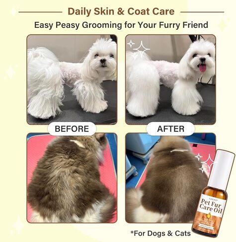 Pet Fur Care Oil - Tangle Remover, Shiny & Silky Coat, Soothing Skin Protection with Collagen and Natural Oils - Leave-in Formula for Dogs and Cats - 1.01 fl. oz in Saudi Arabia