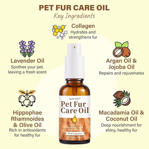 Pet Fur Care Oil - Tangle Remover, Shiny & Silky Coat, Soothing Skin Protection with Collagen and Natural Oils - Leave-in Formula for Dogs and Cats - 1.01 fl. oz in Saudi Arabia