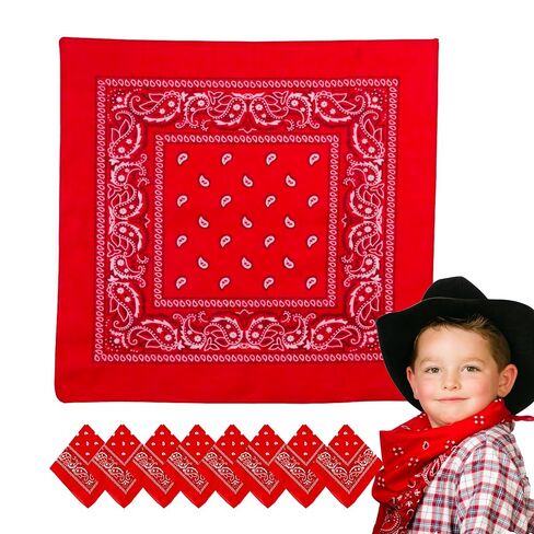 12-Piece Red Western Bandanas - Classic Cowboy Theme Neck Scarf for Multi-Purpose Party Favor Supplies, Costumes, Bulk Handkerchief or Headband Pack for Kids and Adults (20x20 Inch) in Kuwait