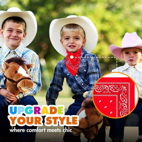 12-Piece Red Western Bandanas - Classic Cowboy Theme Neck Scarf for Multi-Purpose Party Favor Supplies, Costumes, Bulk Handkerchief or Headband Pack for Kids and Adults (20x20 Inch) in Kuwait