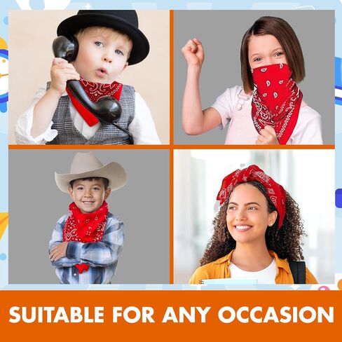 12-Piece Red Western Bandanas - Classic Cowboy Theme Neck Scarf for Multi-Purpose Party Favor Supplies, Costumes, Bulk Handkerchief or Headband Pack for Kids and Adults (20x20 Inch) in Kuwait