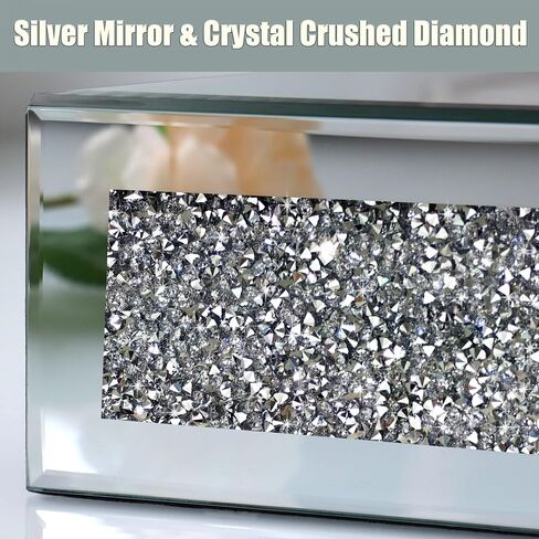 Mirrored Floating Corner Shelf, Silver Mirror Crushed Diamond Decorative Wall Shelf for Home Decoration Crystal Diamond Wall Art Decor Accent Piece Showcase 11.8" L×11.8" W×3.1" H, Set of 2 in Kuwait