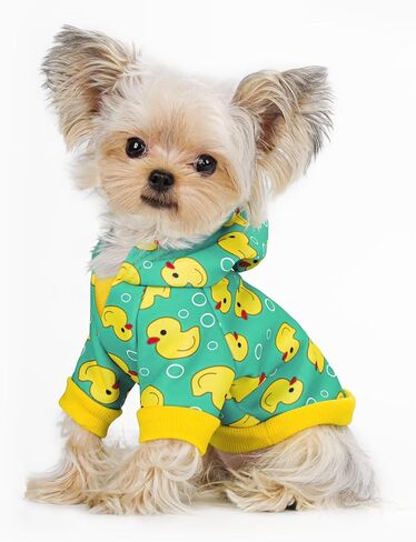 Yellow Duck Pattern Dog Hoodie Sweatshirt:Stylish with Hat, Crafted from Premium and Warm Winter Coat Clothes, Soft Materials for Superior Comfort.Perfect for Cold-Weather Walks.Yellow XS in Kuwait